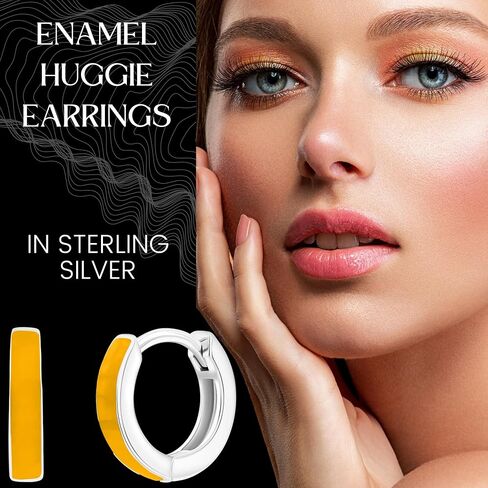Colorful Enamel Hoop Huggie Earrings for Women in Sterling Silver - Fine Enamel Jewelry for Women in Saudi Arabia