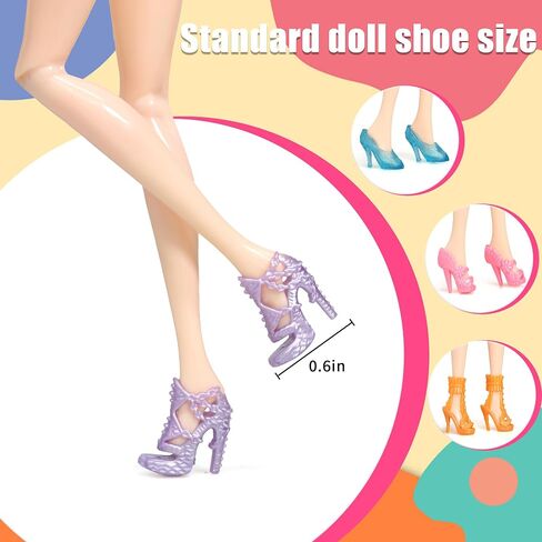 50Pairs 11.5 inch Fashion Doll Shoes - Replacement Different Assorted Colors High Heel Shoes Doll Boots Flat Shoes Set -Replacement for 11.5" Doll in Saudi Arabia