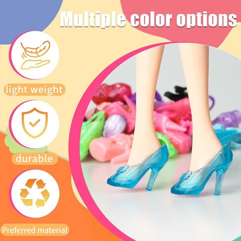 50Pairs 11.5 inch Fashion Doll Shoes - Replacement Different Assorted Colors High Heel Shoes Doll Boots Flat Shoes Set -Replacement for 11.5" Doll in Saudi Arabia