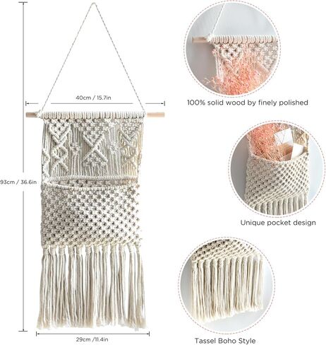 JOBOSI Macrame Wall Holder Decor, Room decor, home decor, Wall storage, Hand knitted cotton, Gift for women, gift for girl, gift for family in Saudi Arabia