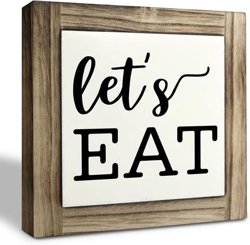 Inspirational Wood Signs, Eat Sign, Kitchen Decor, Box Wood Plaques Desk Décor, Baking Wooden Plaque, Farmhouse Style Decoration for Kitchen Dining Room, New House Decor, Let's Eat Sign in Kuwait