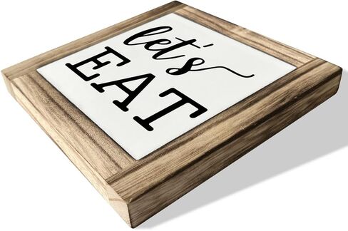 Inspirational Wood Signs, Eat Sign, Kitchen Decor, Box Wood Plaques Desk Décor, Baking Wooden Plaque, Farmhouse Style Decoration for Kitchen Dining Room, New House Decor, Let's Eat Sign in Kuwait