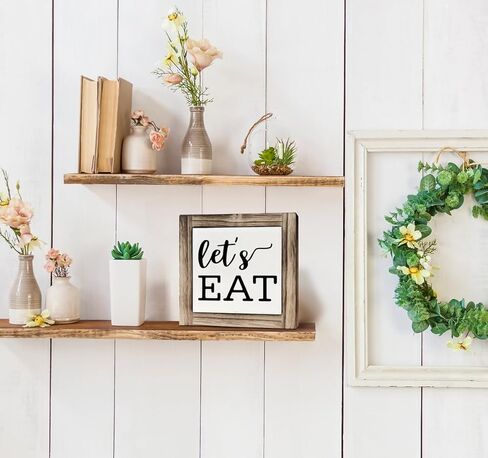 Inspirational Wood Signs, Eat Sign, Kitchen Decor, Box Wood Plaques Desk Décor, Baking Wooden Plaque, Farmhouse Style Decoration for Kitchen Dining Room, New House Decor, Let's Eat Sign in Kuwait