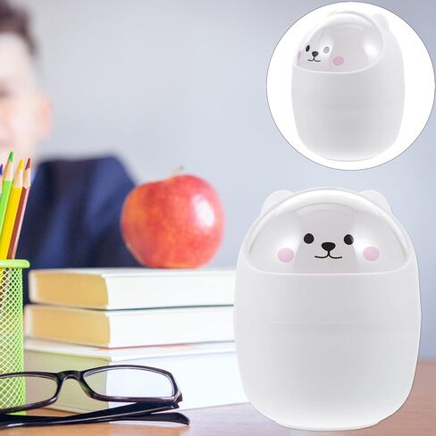 سلة مهملات لطيفة على سطح المكتب، سلة مهملات صغيرة من Kawaii مع غطاء هز، دلو تخزين القمامة للمكتب والسيارة والمطبخ (أبيض) in Kuwait