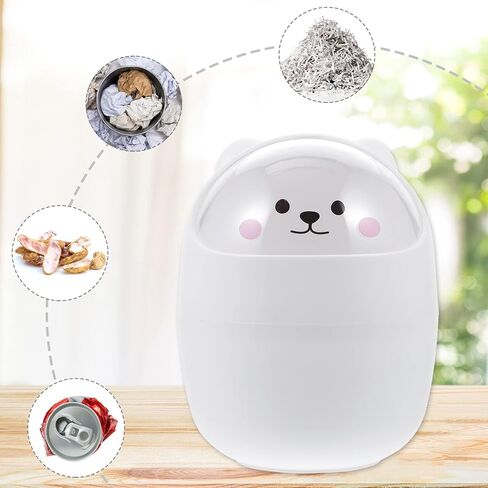 سلة مهملات لطيفة على سطح المكتب، سلة مهملات صغيرة من Kawaii مع غطاء هز، دلو تخزين القمامة للمكتب والسيارة والمطبخ (أبيض) in Kuwait