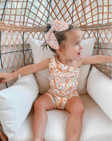AEEMCEM Infant Toddler Baby Girl Summer Clothes Boho Floral Rainbow One Shoulder Crop Top Shorts Headband 3Pcs Outfit Sets in Saudi Arabia