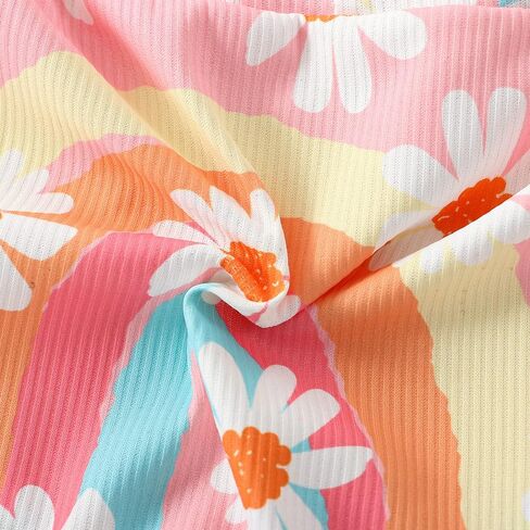 AEEMCEM Infant Toddler Baby Girl Summer Clothes Boho Floral Rainbow One Shoulder Crop Top Shorts Headband 3Pcs Outfit Sets in Saudi Arabia