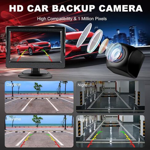 5.0 Inch HD Backup Camera Rear View Monitor for 12V Car Easy Installation Plug and Play Starlight Night Vision Waterproof with Bracket and Sucker in Saudi Arabia