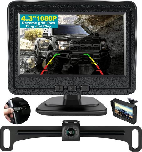 5.0 Inch HD Backup Camera Rear View Monitor for 12V Car Easy Installation Plug and Play Starlight Night Vision Waterproof with Bracket and Sucker in Saudi Arabia