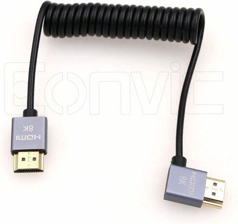 كابل Eonvic 8K 2.1 HDMI إلى الزاوية اليمنى كابل HDMI عالي السرعة 48 جيجابت في الثانية ملفوف لـ Atomos Ninja-V 4K-60P 6K-Record، Z-CAM، Canon-C70، Sony a7siii، شاشة Portkeys BM5 in Kuwait