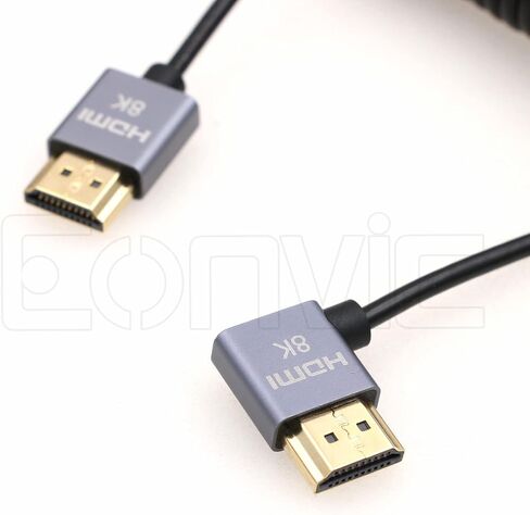 كابل Eonvic 8K 2.1 HDMI إلى الزاوية اليمنى كابل HDMI عالي السرعة 48 جيجابت في الثانية ملفوف لـ Atomos Ninja-V 4K-60P 6K-Record، Z-CAM، Canon-C70، Sony a7siii، شاشة Portkeys BM5 in Kuwait