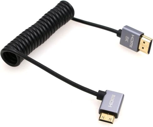 كابل Eonvic 8K 2.1 HDMI إلى الزاوية اليمنى كابل HDMI عالي السرعة 48 جيجابت في الثانية ملفوف لـ Atomos Ninja-V 4K-60P 6K-Record، Z-CAM، Canon-C70، Sony a7siii، شاشة Portkeys BM5 in Kuwait
