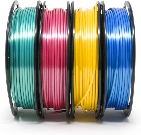 خيوط طابعة Gizmo Dorks Silk PLA ثلاثية الأبعاد 3 مم (2.85 مم) 200 جرام، حزمة عينة من 4 ألوان - أزرق محيطي شديد اللمعان، أحمر وردي، أزرق مخضر، ذهبي أصفر in Kuwait