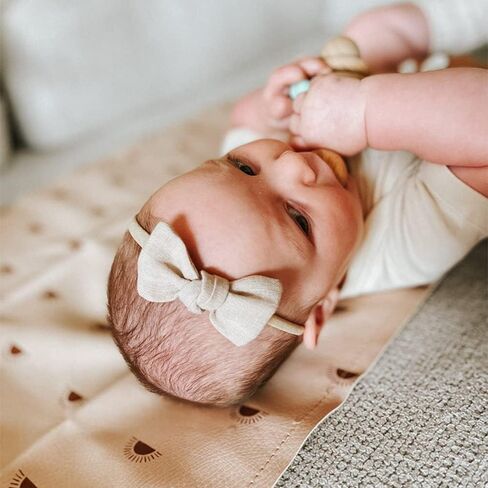 عقدة صغيرة من الكتان مع عصابات رأس من النايلون للأطفال حديثي الولادة وحديثي الولادة أربطة مرنة للرضع والبنات والأطفال عصابات شعر صغيرة على شكل فيونكة in Kuwait