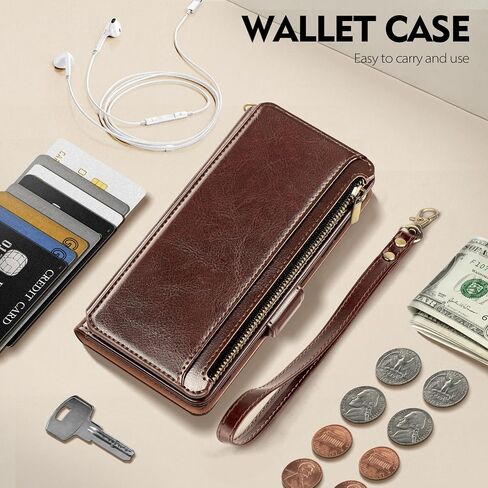 Antsturdy for Google Pixel 8 Wallet Case with Card Holder,Pixel 8 Phone Case PU Leather Flip Protective Cover RFID Blocking Wrist Strap Zipper Credit Card Slots Kickstand Function Men Women,Black in Saudi Arabia