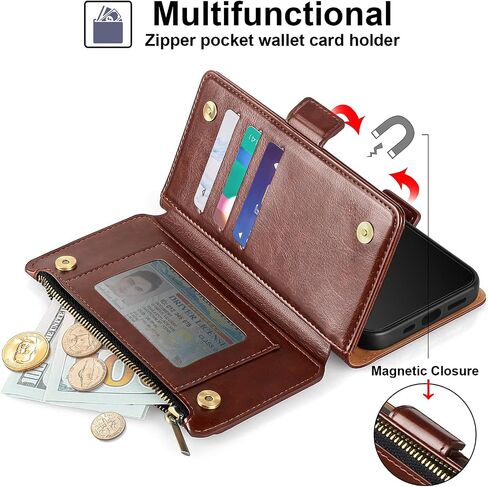 Antsturdy for Google Pixel 8 Wallet Case with Card Holder,Pixel 8 Phone Case PU Leather Flip Protective Cover RFID Blocking Wrist Strap Zipper Credit Card Slots Kickstand Function Men Women,Black in Saudi Arabia
