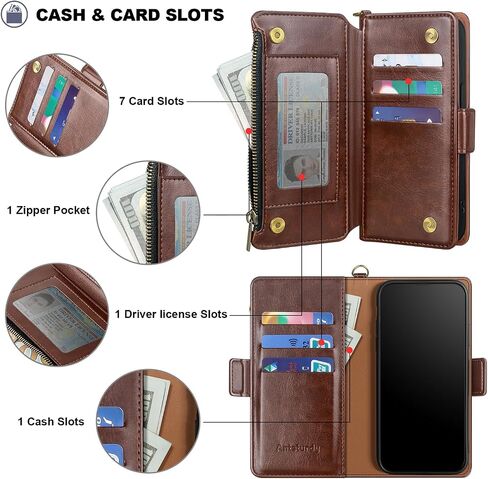 Antsturdy for Google Pixel 8 Wallet Case with Card Holder,Pixel 8 Phone Case PU Leather Flip Protective Cover RFID Blocking Wrist Strap Zipper Credit Card Slots Kickstand Function Men Women,Black in Saudi Arabia