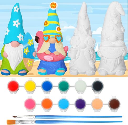 Barydat 4 Pcs Summer Beach Paint Your Own Gnome Statues 5 x 2.36 Inch Blank Ceramics Gnome Figurines Kit DIY Paintable Ready to Paint Ceramics for Adults Unpainted Ceramic Painting Figures for Crafts in Saudi Arabia