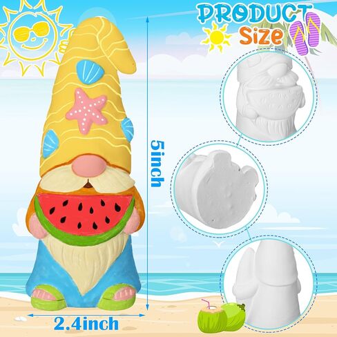 Barydat 4 Pcs Summer Beach Paint Your Own Gnome Statues 5 x 2.36 Inch Blank Ceramics Gnome Figurines Kit DIY Paintable Ready to Paint Ceramics for Adults Unpainted Ceramic Painting Figures for Crafts in Saudi Arabia