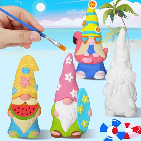 Barydat 4 Pcs Summer Beach Paint Your Own Gnome Statues 5 x 2.36 Inch Blank Ceramics Gnome Figurines Kit DIY Paintable Ready to Paint Ceramics for Adults Unpainted Ceramic Painting Figures for Crafts in Saudi Arabia