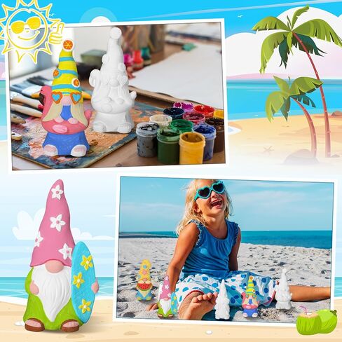 Barydat 4 Pcs Summer Beach Paint Your Own Gnome Statues 5 x 2.36 Inch Blank Ceramics Gnome Figurines Kit DIY Paintable Ready to Paint Ceramics for Adults Unpainted Ceramic Painting Figures for Crafts in Saudi Arabia