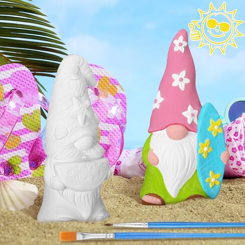 Barydat 4 Pcs Summer Beach Paint Your Own Gnome Statues 5 x 2.36 Inch Blank Ceramics Gnome Figurines Kit DIY Paintable Ready to Paint Ceramics for Adults Unpainted Ceramic Painting Figures for Crafts in Saudi Arabia
