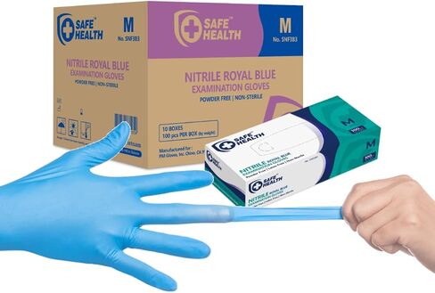 Safe Health Nitrile Exam Disposable Gloves, Latex Free, Powder Free, Blue, Case of 1000, Medium, Textured, 3.5 mil, Medical Grade, Food, Tattoo, Nursing, Cleaning, School in Saudi Arabia
