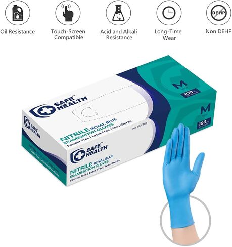 Safe Health Nitrile Exam Disposable Gloves, Latex Free, Powder Free, Blue, Case of 1000, Medium, Textured, 3.5 mil, Medical Grade, Food, Tattoo, Nursing, Cleaning, School in Saudi Arabia