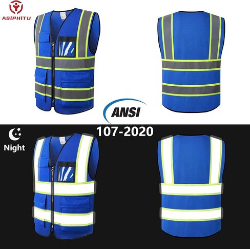 سترة أمان عاكسة عالية الوضوح للرجال والنساء مع جيوب وسحاب أمامي تلبي معايير ANSI/ISEA in Kuwait