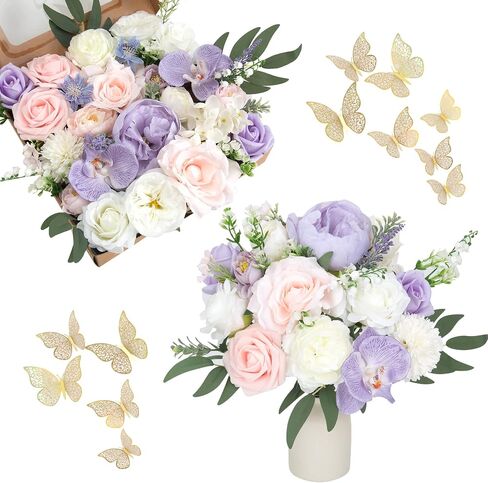 Purple Pink Flowers Artificial 39 pcs Silk Fake Flowers DIY Wedding Decorations Bouquet Centerpieces Table Faux Flowers for Bridal Baby Shower Decor Party Cake Flowers in Saudi Arabia