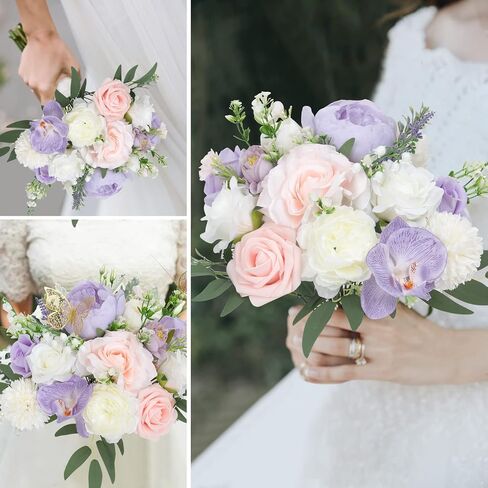 Purple Pink Flowers Artificial 39 pcs Silk Fake Flowers DIY Wedding Decorations Bouquet Centerpieces Table Faux Flowers for Bridal Baby Shower Decor Party Cake Flowers in Saudi Arabia