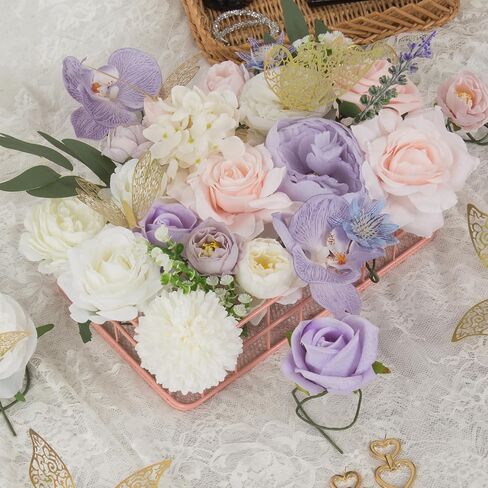 Purple Pink Flowers Artificial 39 pcs Silk Fake Flowers DIY Wedding Decorations Bouquet Centerpieces Table Faux Flowers for Bridal Baby Shower Decor Party Cake Flowers in Saudi Arabia