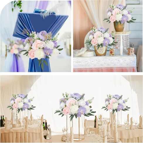 Purple Pink Flowers Artificial 39 pcs Silk Fake Flowers DIY Wedding Decorations Bouquet Centerpieces Table Faux Flowers for Bridal Baby Shower Decor Party Cake Flowers in Saudi Arabia