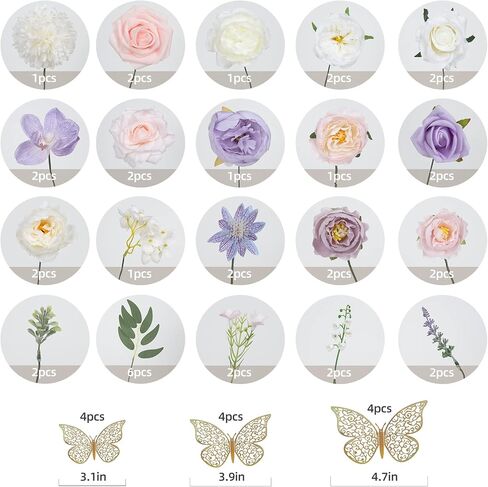 Purple Pink Flowers Artificial 39 pcs Silk Fake Flowers DIY Wedding Decorations Bouquet Centerpieces Table Faux Flowers for Bridal Baby Shower Decor Party Cake Flowers in Saudi Arabia