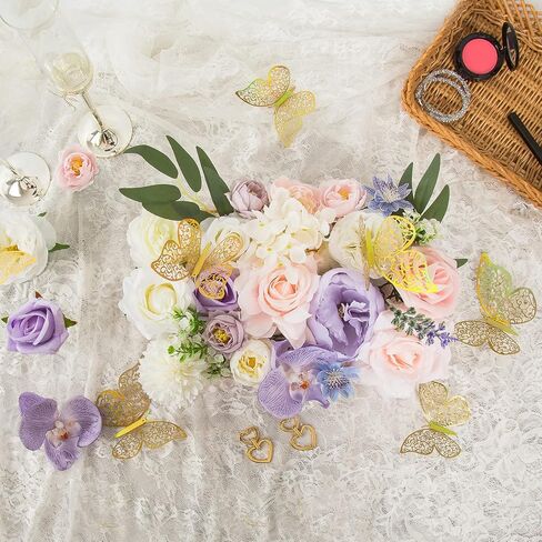 Purple Pink Flowers Artificial 39 pcs Silk Fake Flowers DIY Wedding Decorations Bouquet Centerpieces Table Faux Flowers for Bridal Baby Shower Decor Party Cake Flowers in Saudi Arabia
