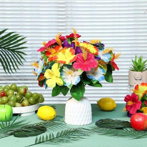 Hotop 24 Pcs Hawaiian Flower Bouquet for Tables Faux Hibiscus Flowers Bouquet Artificial Flowers Fake Tropical Flowers for Luau Summer Themed Party Favors Home Office Garden Decoration Supplies in Saudi Arabia