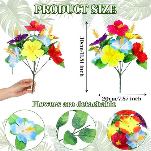 Hotop 24 Pcs Hawaiian Flower Bouquet for Tables Faux Hibiscus Flowers Bouquet Artificial Flowers Fake Tropical Flowers for Luau Summer Themed Party Favors Home Office Garden Decoration Supplies in Saudi Arabia
