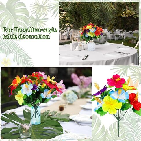 Hotop 24 Pcs Hawaiian Flower Bouquet for Tables Faux Hibiscus Flowers Bouquet Artificial Flowers Fake Tropical Flowers for Luau Summer Themed Party Favors Home Office Garden Decoration Supplies in Saudi Arabia