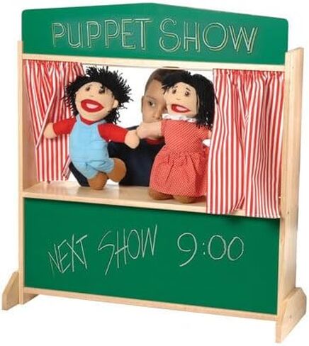 Constructive Playthings Showtime Puppet Theater, Kids Stage Platform for Putting on Finger or Hand Puppet Shows, Includes Curtain and Chalkboard, Wood, Teacher Supplies and Toddler Toys 3 Years Plus in Saudi Arabia
