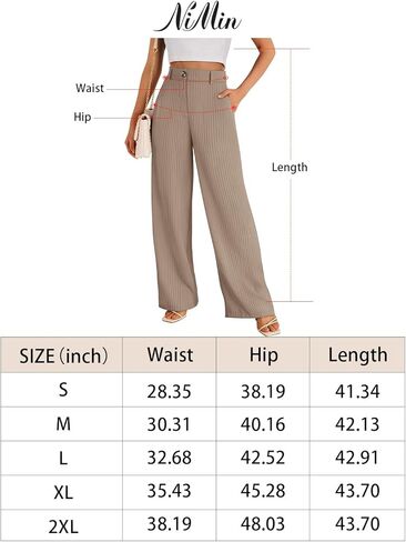 NIMIN سروال عمل مخطط للنساء صيفي غير رسمي عالي الخصر مريح مناسب مستقيم الساق مع جيوب 2024 كاكي صغير in Kuwait