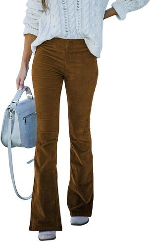 IWEMEK Women Corduroy Flare Pants Elastic Waist Bell Bottom Trousers Bootcut Corduroy Pants Solid Pocket Corduroy Trousers in Kuwait