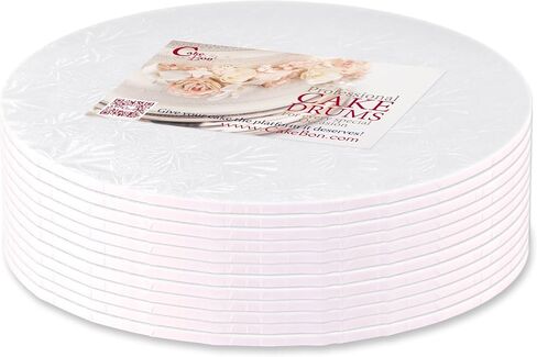 Cakebon Round Cake Boards, 10-Inch 1/8 Thick – Round, Sturdy, Grease-Proof, Fully Wrapped Cardboard Cake Drums – Heavy-Duty, Bend-Resistant Cake Boards Round 12-Pack in Saudi Arabia