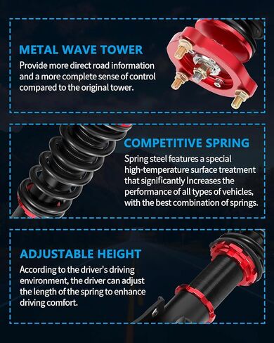 ECCPP Coilover Struts Spring Shocks قابل للتعديل الارتفاع Coilovers Suspension Struts لفائف الصدمات الربيعية والدعامات مجموعة كاملة مجموعات ECCPP مناسبة لـ 2006 2007 2008 2009 2010 2011 لهوندا سيفيك - أحمر in Saudi Arabia