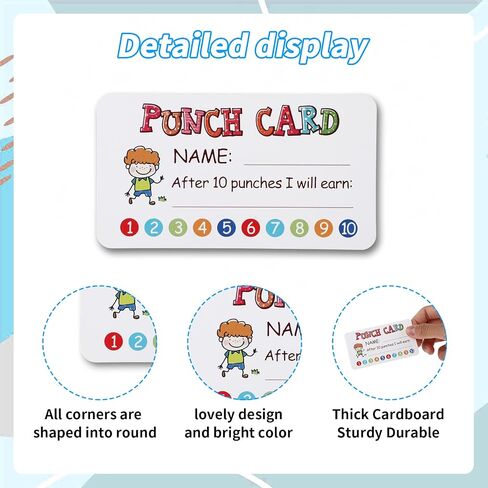 100 Pieces Punch Card, Reward Incentive Card for Teacher, Behavior Chart for Kids, Home school Classroom Supplies for Motivation, Student Awards Loyalty Cards for Business Classroom 3.5" x 2"(Boy) in Saudi Arabia