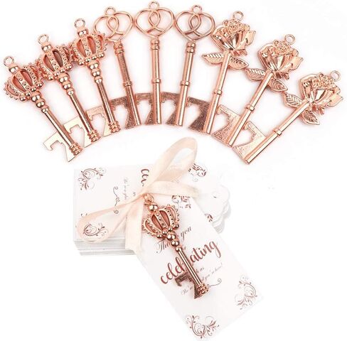 OurWarm 30pcs Key Bottle Opener Wedding Favors with Tags, Rose Gold Skeleton Key Bottle Opener Favors for Bridal Shower Party Wedding Decorations or Souvenirs for Guests Bulk, 3 Styles in Saudi Arabia