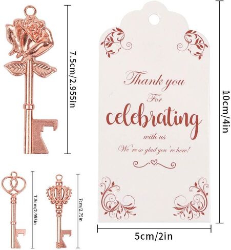 OurWarm 30pcs Key Bottle Opener Wedding Favors with Tags, Rose Gold Skeleton Key Bottle Opener Favors for Bridal Shower Party Wedding Decorations or Souvenirs for Guests Bulk, 3 Styles in Saudi Arabia