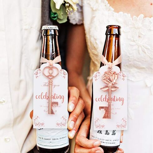 OurWarm 30pcs Key Bottle Opener Wedding Favors with Tags, Rose Gold Skeleton Key Bottle Opener Favors for Bridal Shower Party Wedding Decorations or Souvenirs for Guests Bulk, 3 Styles in Saudi Arabia