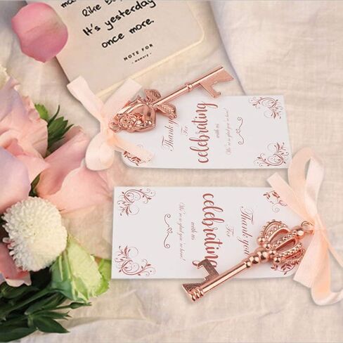 OurWarm 30pcs Key Bottle Opener Wedding Favors with Tags, Rose Gold Skeleton Key Bottle Opener Favors for Bridal Shower Party Wedding Decorations or Souvenirs for Guests Bulk, 3 Styles in Saudi Arabia