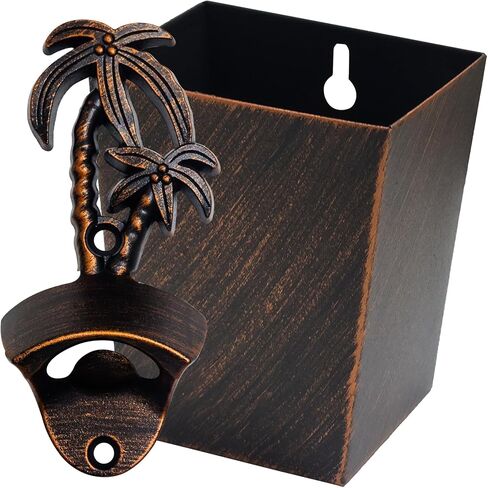 Black Palm Tree Beer Opener Wall Mounted Bottle Cap Opener with Cap Catcher Drainage for Beach Theme Gifts in Saudi Arabia