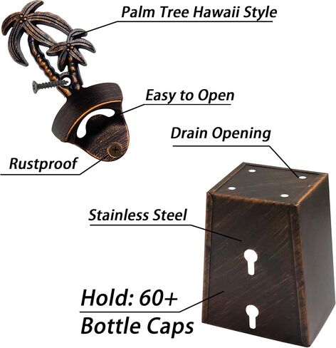 Black Palm Tree Beer Opener Wall Mounted Bottle Cap Opener with Cap Catcher Drainage for Beach Theme Gifts in Saudi Arabia